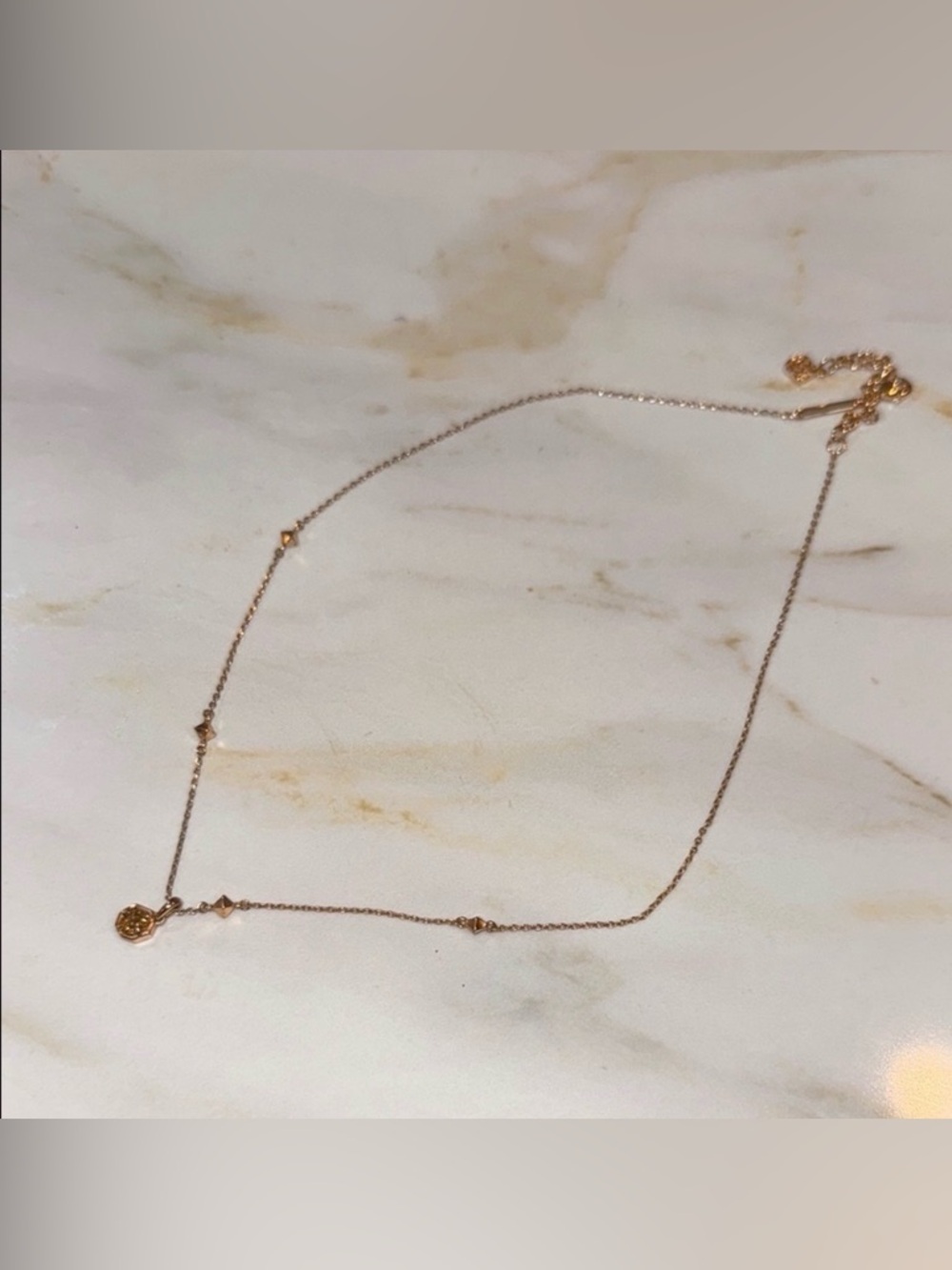 Kendra Scott Rose Gold Drusy Necklace with Dainty Charm